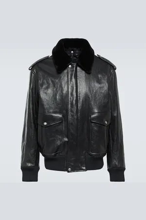 Prada Faux fur-trimmed leather jacket