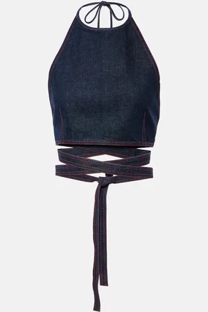 Alaïa AlaÃ¯a Halterneck denim crop top