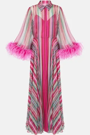 VALENTINO Feather-trimmed silk chiffon gown