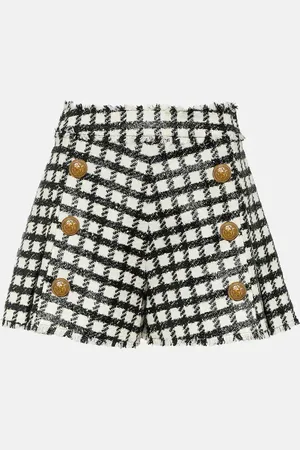 Balmain High-rise checked wool-blend shorts