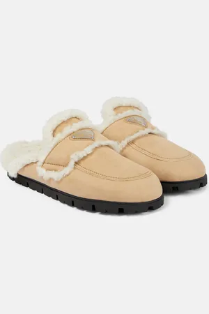 Prada Faux shearling-lined suede slippers