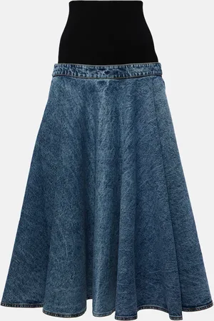 Alaïa AlaÃ¯a Denim and cotton jersey midi skirt