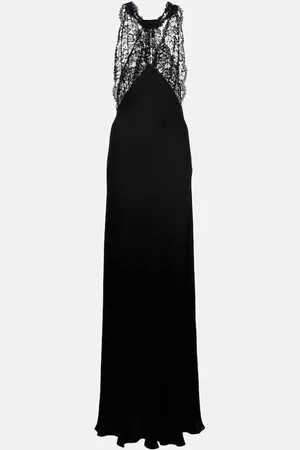Saint Laurent Lace-trimmed silk charmeuse gown