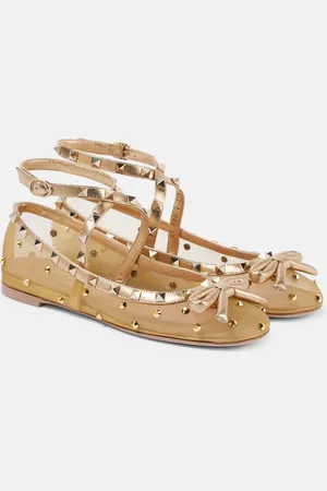 VALENTINO GARAVANI Rockstud embellished mesh ballet flats