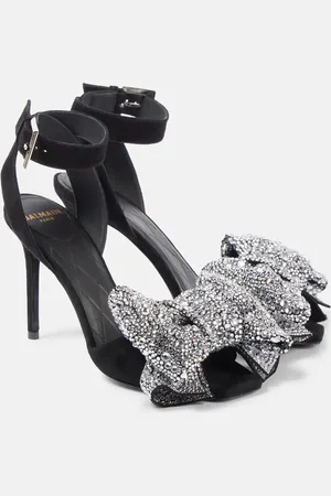 Balmain Ruby 95 embellished bow-detail suede pumps