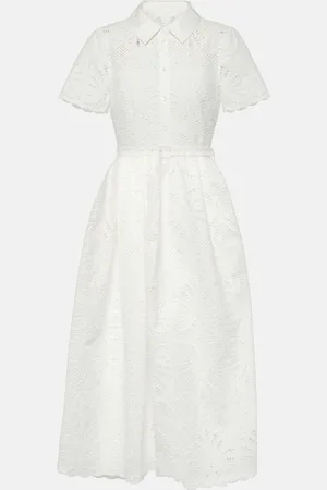 Self-Portrait Embroidered cotton midi dress
