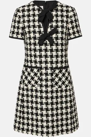 VALENTINO Bow-detail houndstooth tweed minidress