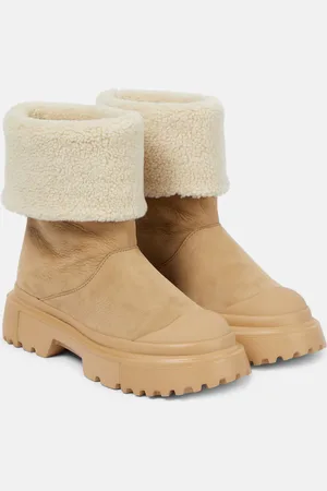 Hogan H619 faux shearling-trimmed suede ankle boots