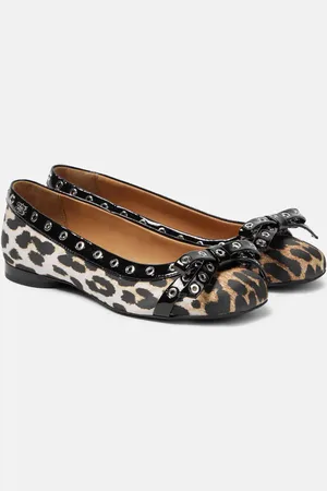 Ganni Eyelet Bow leopard-print satin ballet flats