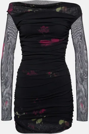 BLUMARINE Floral ruched mesh minidress