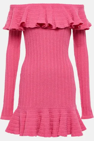 BLUMARINE Off-shoulder ruffled wool minidress