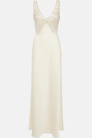 Self-Portrait DiamantÃ©-embellished satin maxi dress