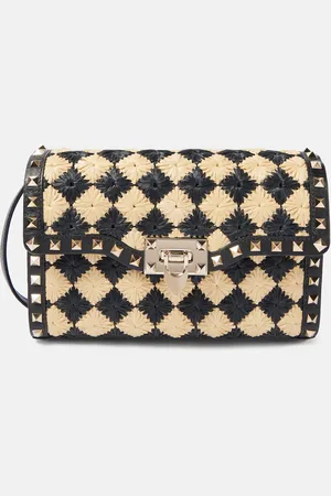 VALENTINO GARAVANI Rockstud Small raffia-effect shoulder bag