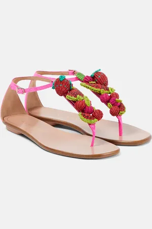 Aquazzura Strawberry Punch raffia thong sandals