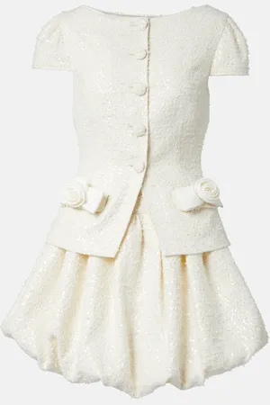Self-Portrait Bow-detail bouclÃ© minidress