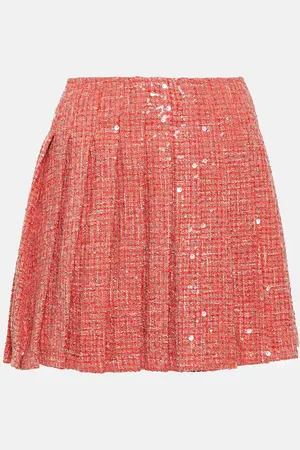 Self-Portrait Pleated sequined bouclÃ© miniskirt