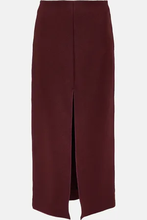 Patou Front-slit wool-blend midi skirt