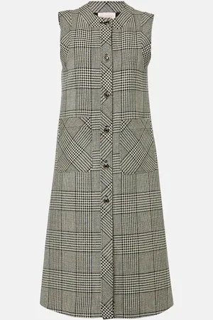 VALENTINO Houndstooth virgin wool midi dress