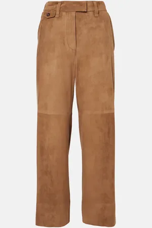 Brunello Cucinelli Mid-rise suede wide-leg pants