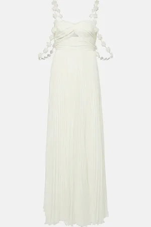 Self-Portrait Bridal floral-appliquÃ© pleated chiffon maxi dress