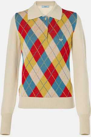 Prada Argyle intarsia wool polo sweater