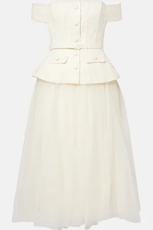 Self-Portrait Bridal sequined bow-detail peplum midi dress