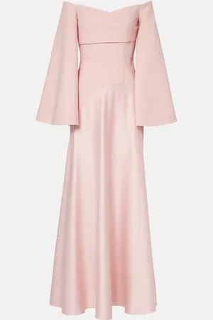 Solace Rina off-shoulder crÃªpe and satin gown