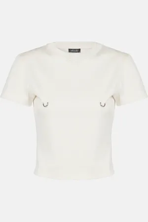 MUGLER Embellished cotton jersey crop top