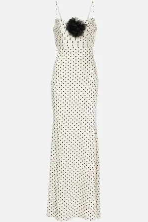 Self-Portrait Floral-appliquÃ© polka-dot satin maxi dress