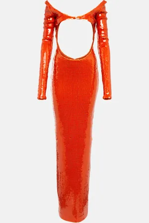 LAQUAN SMITH Sequined cutout off-shoulder gown