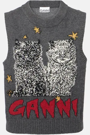 Ganni Logo intarsia wool-blend sweater vest