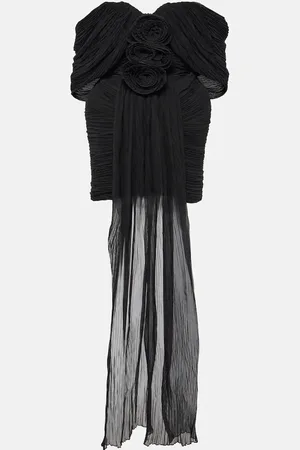 MAGDA BUTRYM Floral-appliquÃ© off-shoulder silk minidress