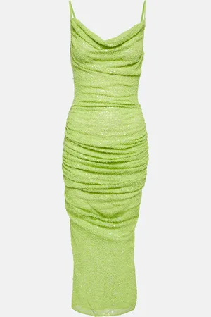 Self-Portrait Beaded ruched mesh midi dress