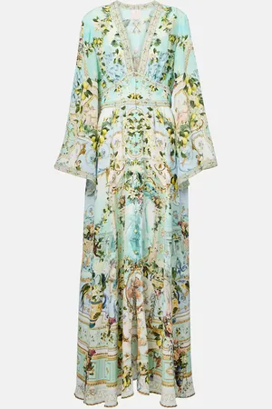 Camilla Shirred printed silk maxi dress