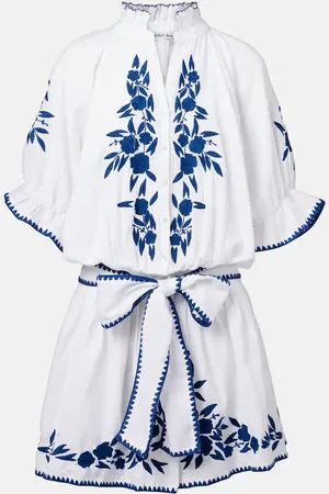 Juliet Dunn Embroidered cotton and linen minidress