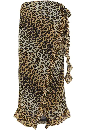 Ganni Leopard-print wrap midi skirt