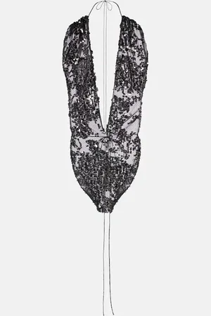 Victoria Beckham Sequined halterneck tulle bodysuit