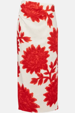 SIR Floral linen midi skirt