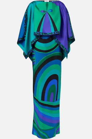 Puccini Iride printed cape-detail silk maxi dress