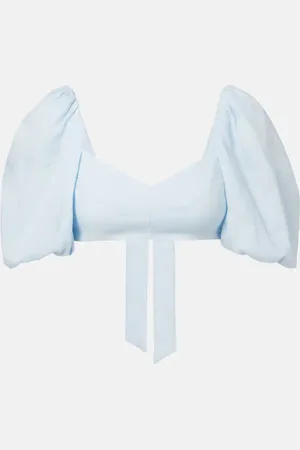 ZIMMERMANN Rhiannon puff-sleeve linen crop top