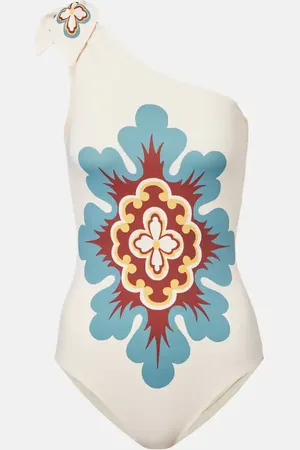 La DoubleJ Goddess printed one-shoulder swimsuit