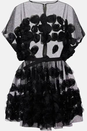 Norma Kamali Floral-appliquÃ© belted tulle minidress