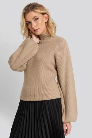 NA-KD Dame Strikkegensere - High Neck Big Sleeve Knitted Sweater