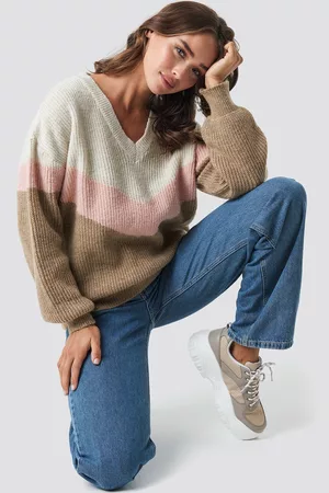 NA-KD Dame Strikkegensere - Color Blocked V-neck Knitted Sweater