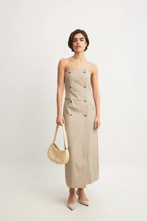 NA-KD Gabardine tubeformet maxikjole med knapper