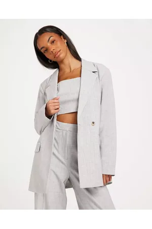 Pieces Dame Blazere - Pcfiline Ls Oversize Blazer D2D Light Grey Melange