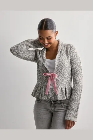 Nelly - Flounce Tie Jacquard Knit Cardigan