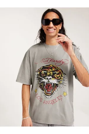 ED HARDY Herre Vintage skjorter - La-Tiger-Vintage T-Shirt T-skjorter og singleter Washed Grey