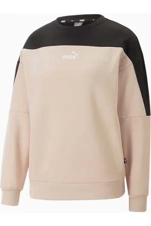 PUMA Around The Block Crew Neck Sweatshirt Women, Rose Quartz/Black, size XS, Clothing