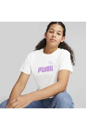 PUMA Girls Logo Cropped T-Shirt Youth, White/Print, size 3-4Y, Clothing